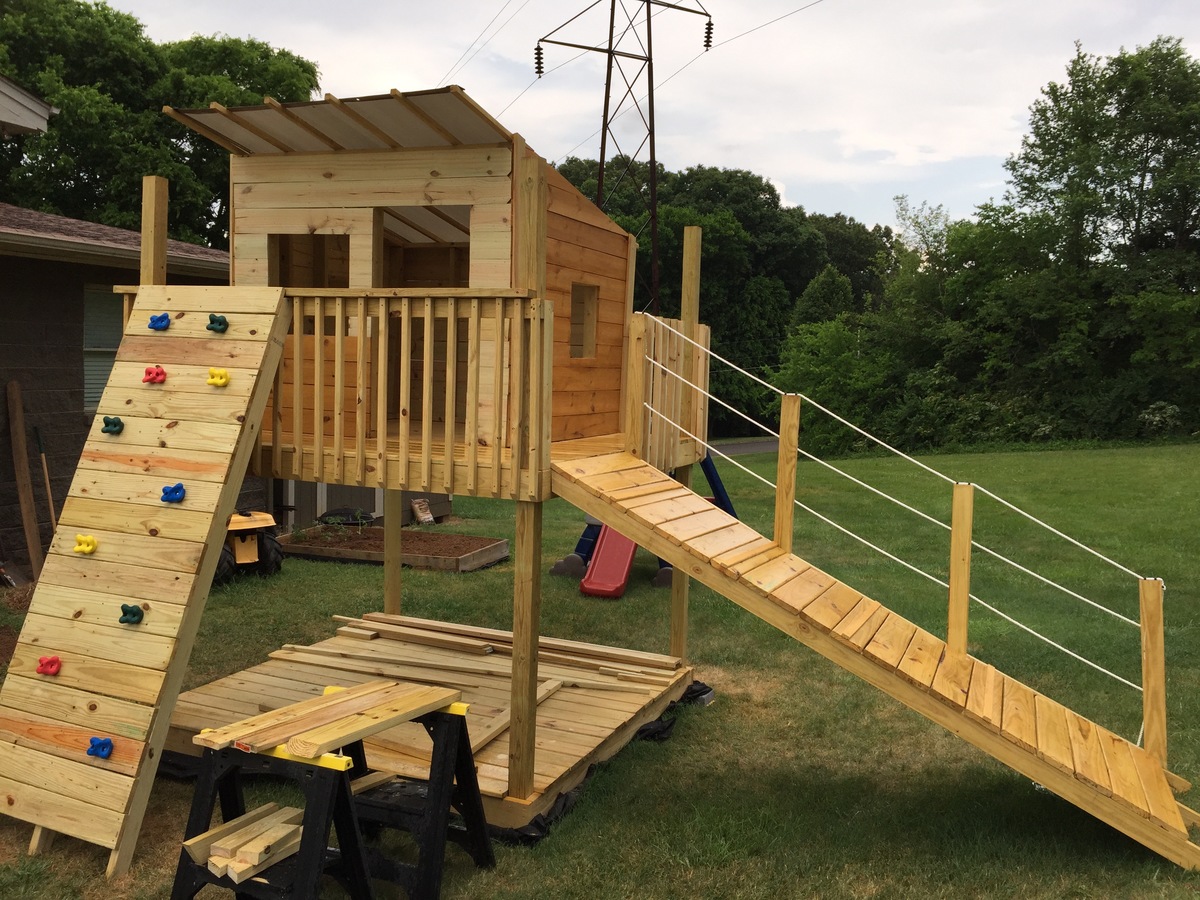 Swing set cheap with fort